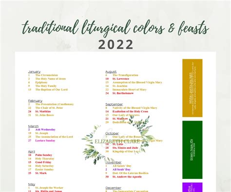 Paper And Party Supplies 2021 Catholic Liturgical Calendar 1 Page Guide