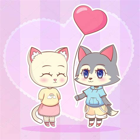 Dulce Poco Kawaii Cute Anime Dibujos Animados Gato Y Cachorro Perro