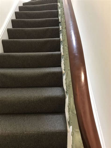Choosing carpet for the stairs can be a bit more difficult than choosing carpet for other areas of the home. Unnatural Flooring Long Island dark grey stair runner carpet with matching whipped edge fitted ...