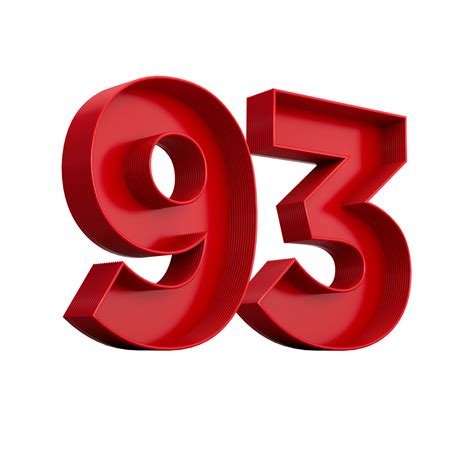 3d Illustration Of Red Number 93 Or Ninety Three Inner Shadow 29128221 Png