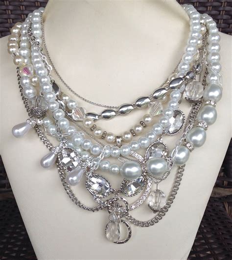 Chunky Statement Pearl Necklace With Rhinestones By Serket Jewelry
