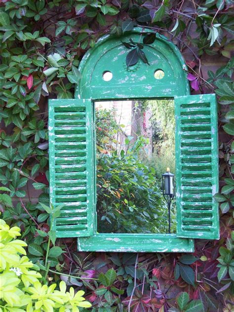 Renaissance Garden Mirror With Opening Shutter Doors Green Outdoor