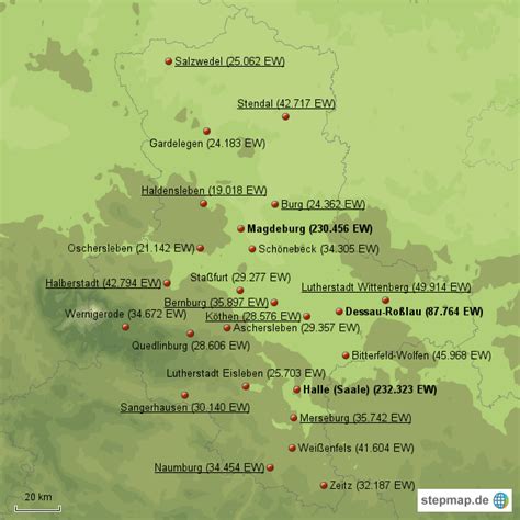 Von den 104 städten liegen: Sachsen-Anhalt mit Städte und Einwohnerzahlen von maxi76 ...