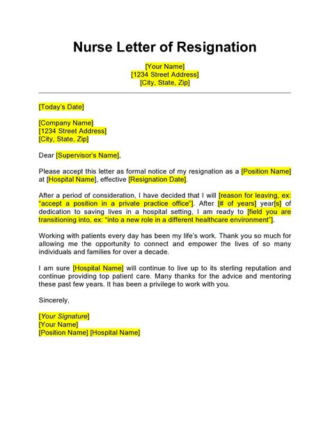 Resignation Letter From Hospital