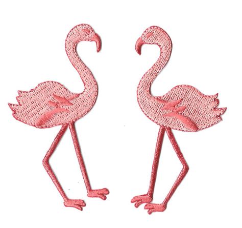 flamingo tropical bird embroidered iron on applique patch set of 2 unbranded iron on