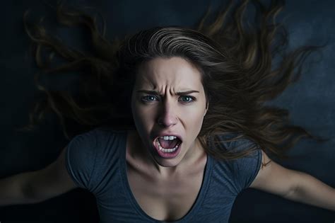 Premium Ai Image A Woman With Her Mouth Open And Her Hair Flying In The Air