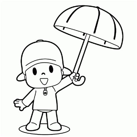 Pocoyó es una serie de animación española. Pocoyo con paraguas sombrilla | Páginas para colorear ...