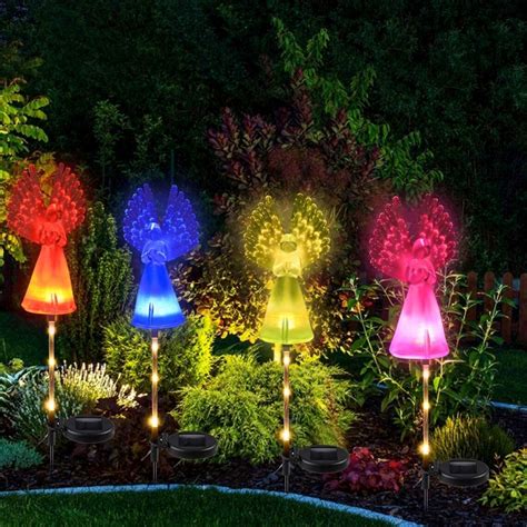 Pcs Solar Powered Angel Garden Stake Lights Outdoor LED Etsy