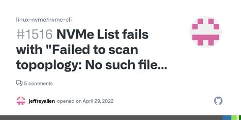Nvme List Fails With Failed To Scan Topoplogy No Such File Or