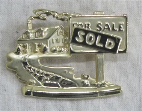 Vintage Sold Realtor Brooch Pin Ajc House For Sale Real Estate Gold