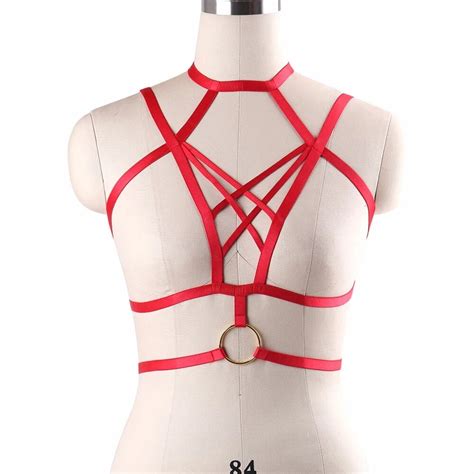 Red Cage Bralette Womens Sexy Red Body Harness Belt Harajuku Gothic Bondage Harness 90s Fetish