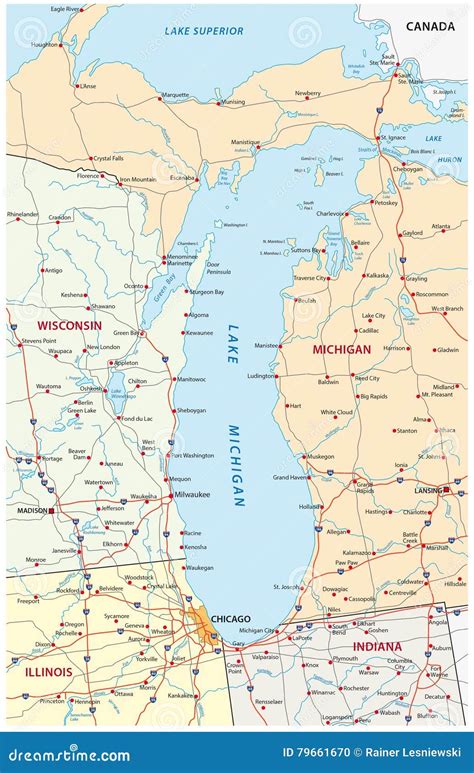 Lake michigan map stock vector. Illustration of michigan - 79661670
