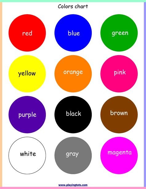 Free Printable Colors Chart Teaching Toddlers Colors Colors For