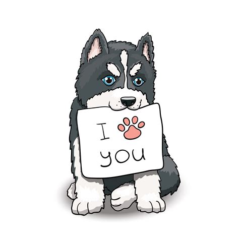 Husky Puppy With I Love You Sign Cartoon Character Illustration Cute