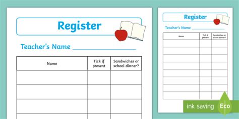 School Register Template Role Play Resource For Children