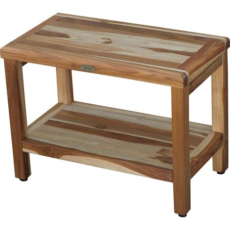 Ecodecors Earthyteak Classic 24 In Teak Shower Bench With Shelf Ed1001