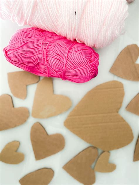 Valentines Day Yarn Wrapped Cardboard Hearts Centerpiece