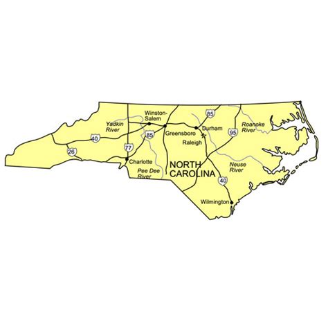 North Carolina Us State Powerpoint Map Highways Waterways Capital
