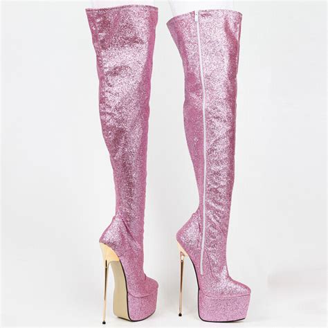 fetisch overknee stiefel 22cm 8 7 plateau metall high heels stiletto uk5 12 ebay