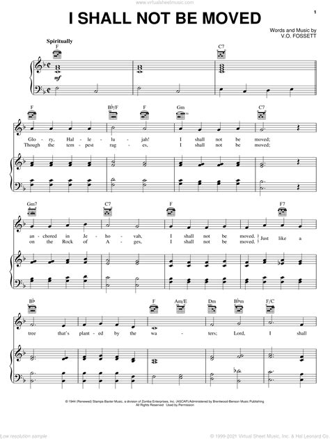 Cash I Shall Not Be Moved Sheet Music For Voice Piano Or Guitar