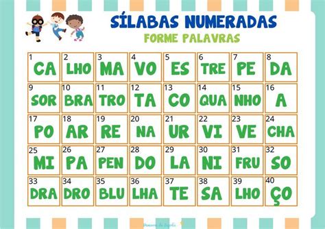 Sílabas complexas numeradas para formar palavras Silabas complexas Atividades alfabetização e