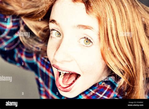 Naughty Screaming Red Haired Girl Portrait Stock Photo Alamy
