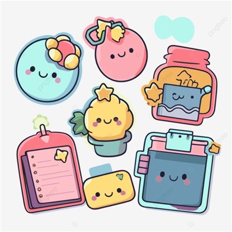 Cute Kawaii Sticker Set Vector Illustrator Reminders Sticker Cartoon