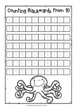 Counting Backwards From 10 - Ten to One - Kindergarten Worksheets and