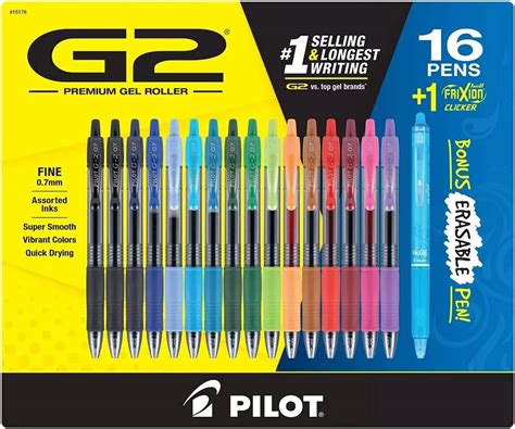 Pilot G2 Gel Ink Pens Fine Point Assorted Colors 16