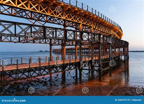 Historic Rio Tinto Pier By Sunset In Huelva Andalusia Southern Spain