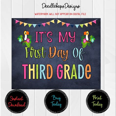 First Day Of Third Grade Digital First Day Of School Etsy In 2020