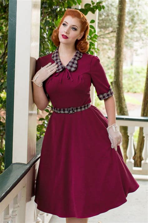 40s Ella Swing Dress In Raspberry And Tartan 1940s Fashion Dresses