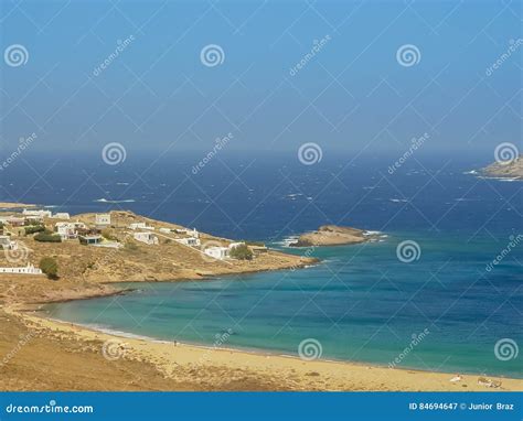 Ftelia Beach Under The Blue Sky In Mykonos Greece Stock Image Image