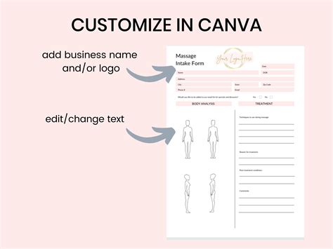 Massage Form Intake Consent Form Body Diagram Massage Etsy Uk