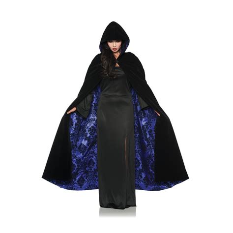 Deluxe Velvet And Satin Flocked Hooded Cape Adult Renaissance Cloak