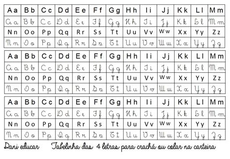 Ficha Do Alfabeto Maiúsculo E Minúsculo Com 4 Tipos De Letras Cursivas Educação E Transformação