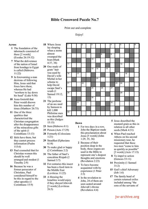 Bible Crosswords To Print Out Printable James Crossword Puzzles