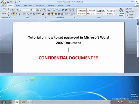 Setting Password In Ms Word 2007 Document Youtube