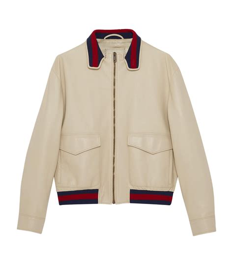 Gucci Neutrals Leather Web Stripe Bomber Jacket Harrods Uk