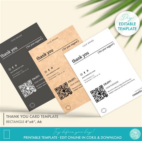 Three Business Cards With Qr Code On Them And The Words Thank You