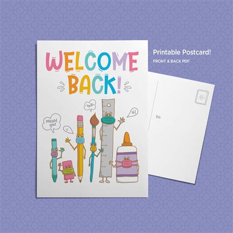 Printable Postcard Welcome Back Back To School Teacher Etsy Teacher