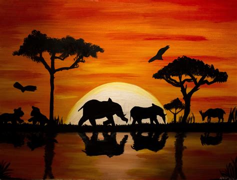 African Sunset Oil Paints 24x18 By Nikki Rose Painting African