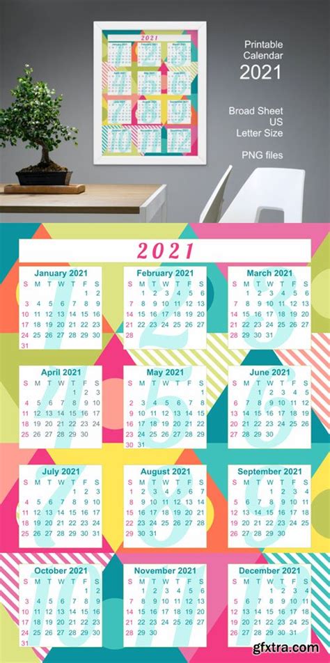 Printable Calendar 2021 With Colorful Bold Triangles Patterns Gfxtra