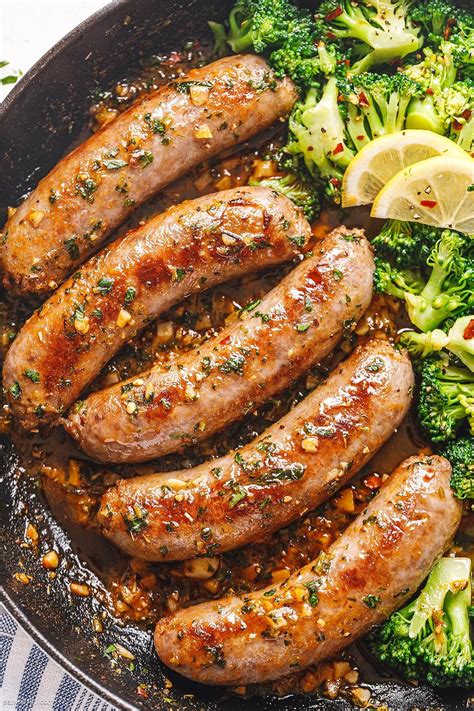 Garlic Butter Sausages And Broccoli Skillet Sausage Dishes Broccoli