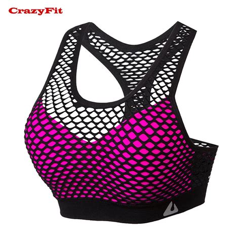 Crazyfit Sexy Mesh Hollow Out Sports Bra For Women 2018 Fitness Yoga Running Gym Push Up Padded