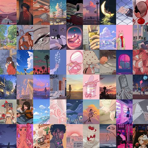 100 Anime Aesthetic Digital Collage Kit Anime Wall Collage Etsy Finland