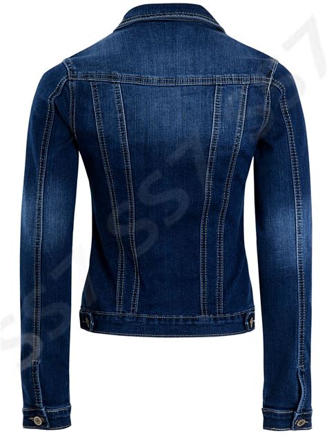 Femme Ajusté Veste En Jean Stretch Bleu Indigo Jean Vestes Taille 8 10