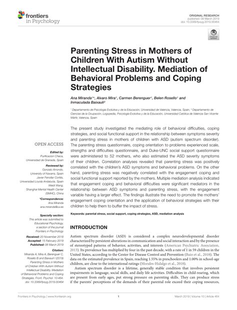 (PDF) Parenting Stress in Mothers of Children With Autism ...