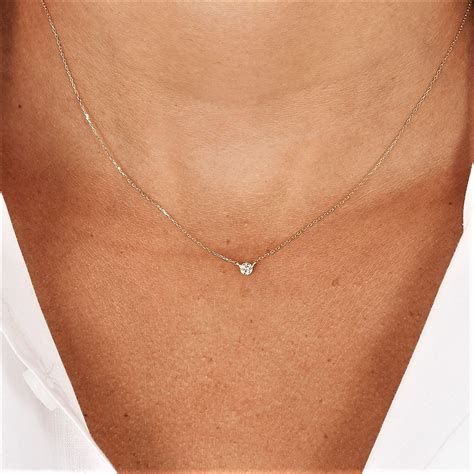 K Gold Genuine Diamond Solitaire Necklace W Adjustable Etsy Solid Gold Necklace Diamond