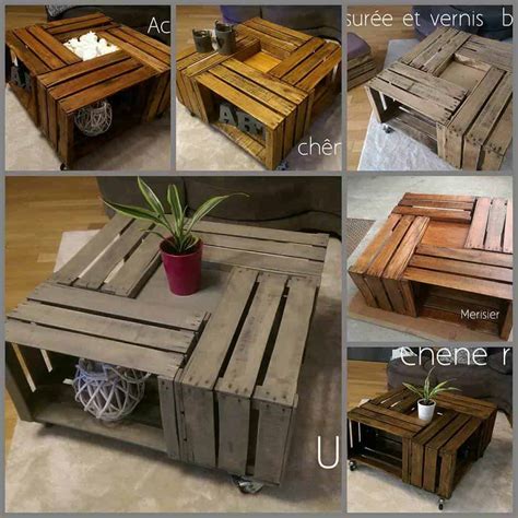 Our lacquer finish with light and dark tones allows for the wood's natural grain to show. Tables En Caisses à Pommes / Apple Crates Into Coffee ...